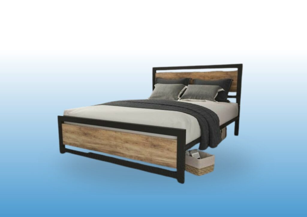 Cama de madera y metal, ideal para muebles para el hogar.