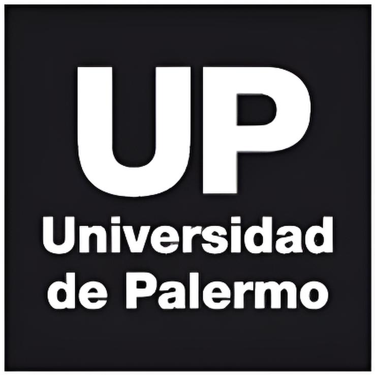 Logo Universidad de Palermo con letras blancas en negro