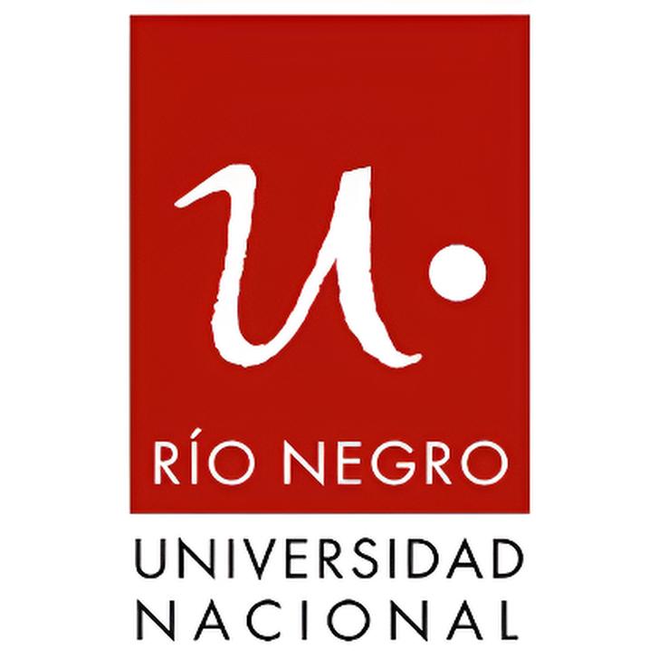 Logo de la Universidad Nacional Río Negro con fondo rojo