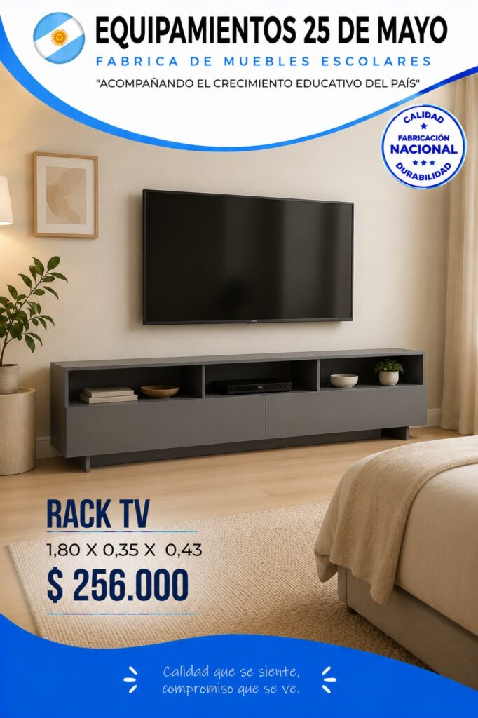 Rack TV gris de fábrica de muebles escolares 25 de Mayo, oferta $256.000