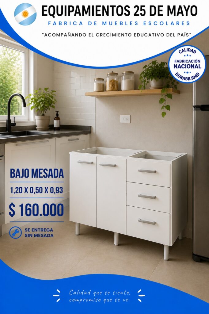 Bajo mesada blanca de 1,20m x 0,50m x 0,93m de Equipamientos 25 de Mayo