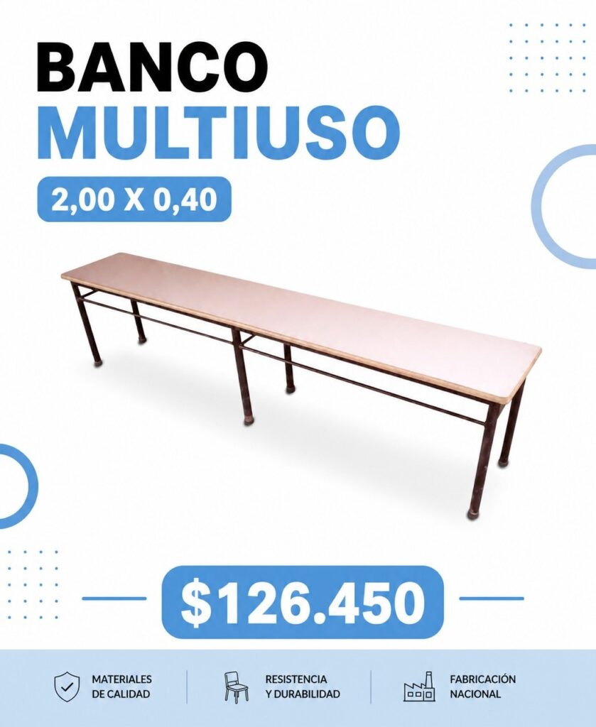 Banco multiuso 2.00 x 0.40, fabricación nacional