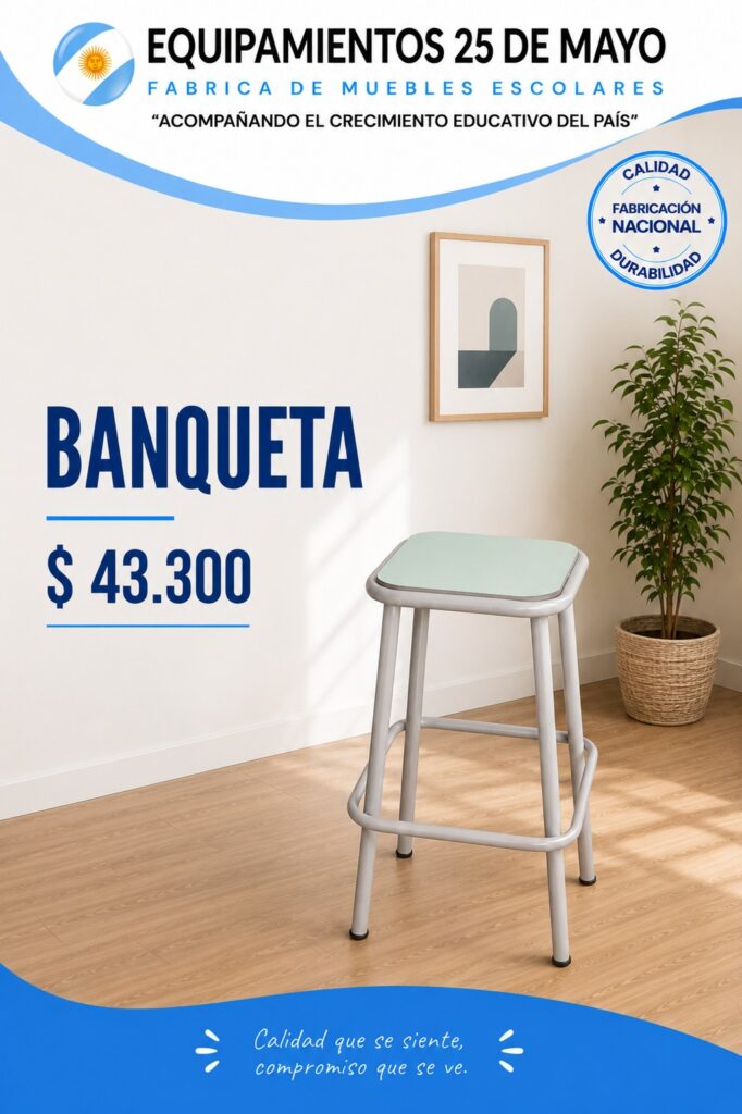 Banqueta escolar gris y verde, oferta $43.300, equipamientos educativos