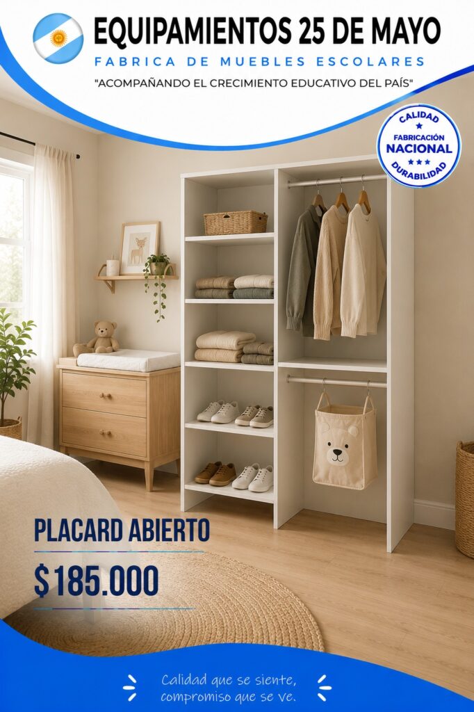 Placard abierto blanco con ropa y accesorios, oferta $185.000