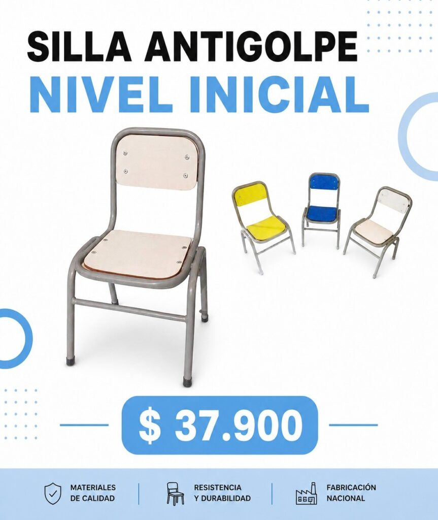 Silla antigolpe nivel inicial, varias sillas de colores, precio $37.900