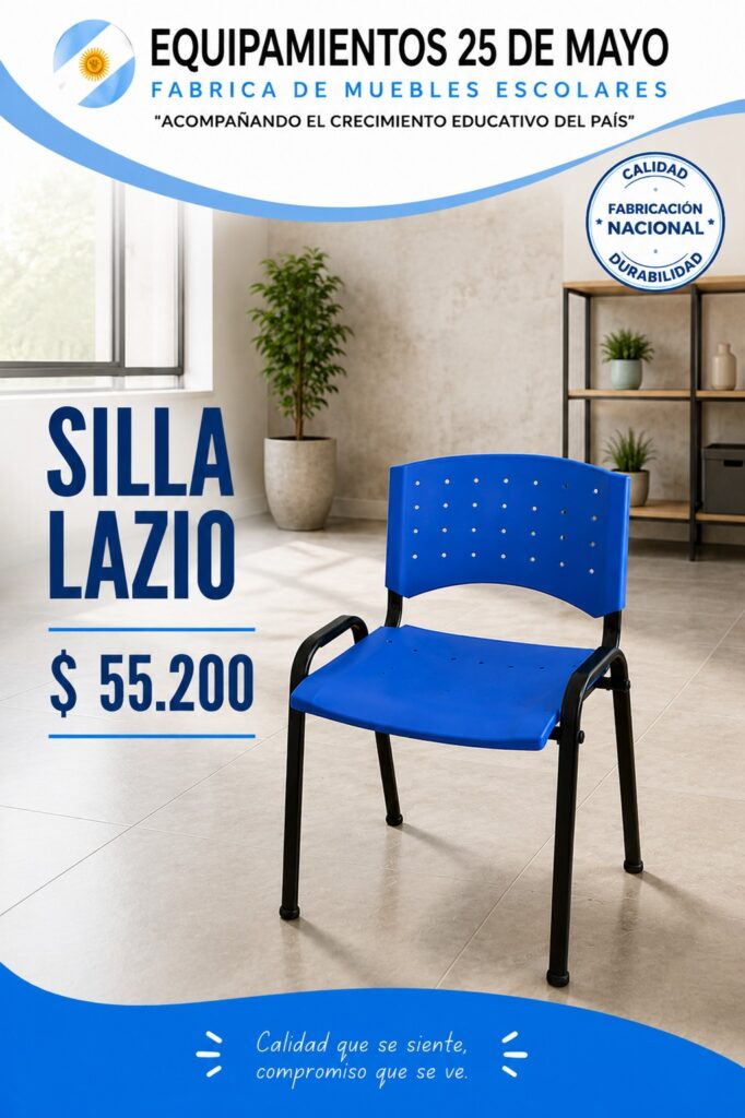 Silla escolar azul "Silla Lazio" de Equipamientos 25 de Mayo, oferta $55.200