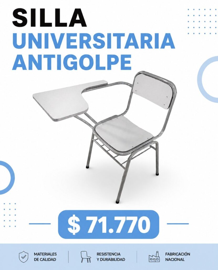 Silla universitaria antigolpe blanca con mesa, $71.770