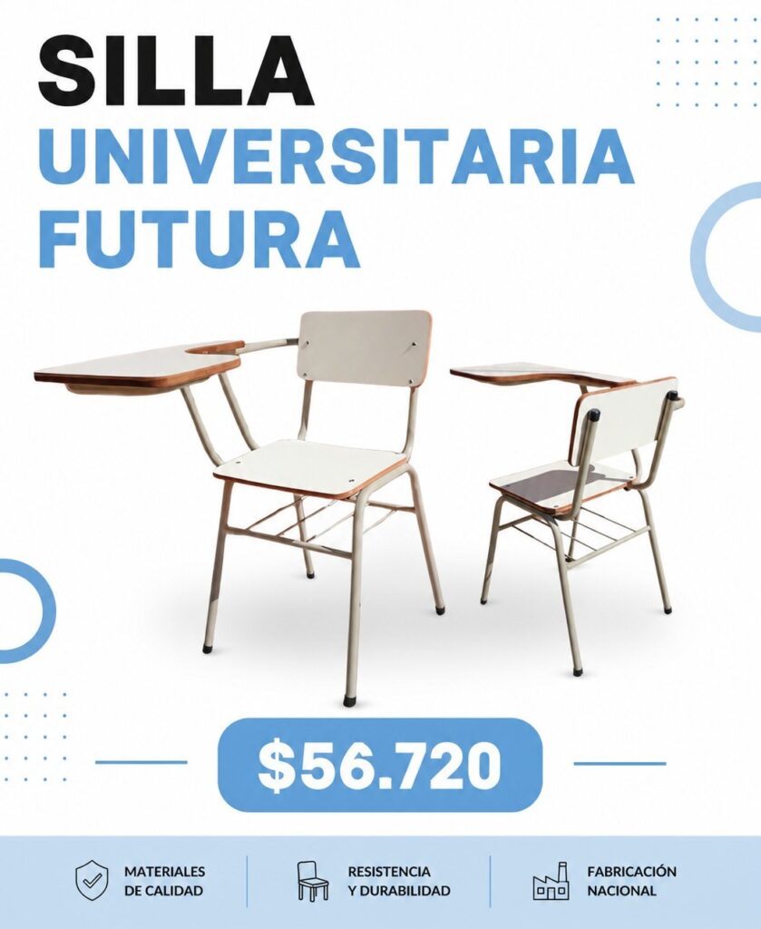 Sillas universitarias Futura con mesa lateral, $56.720, fabricación nacional.