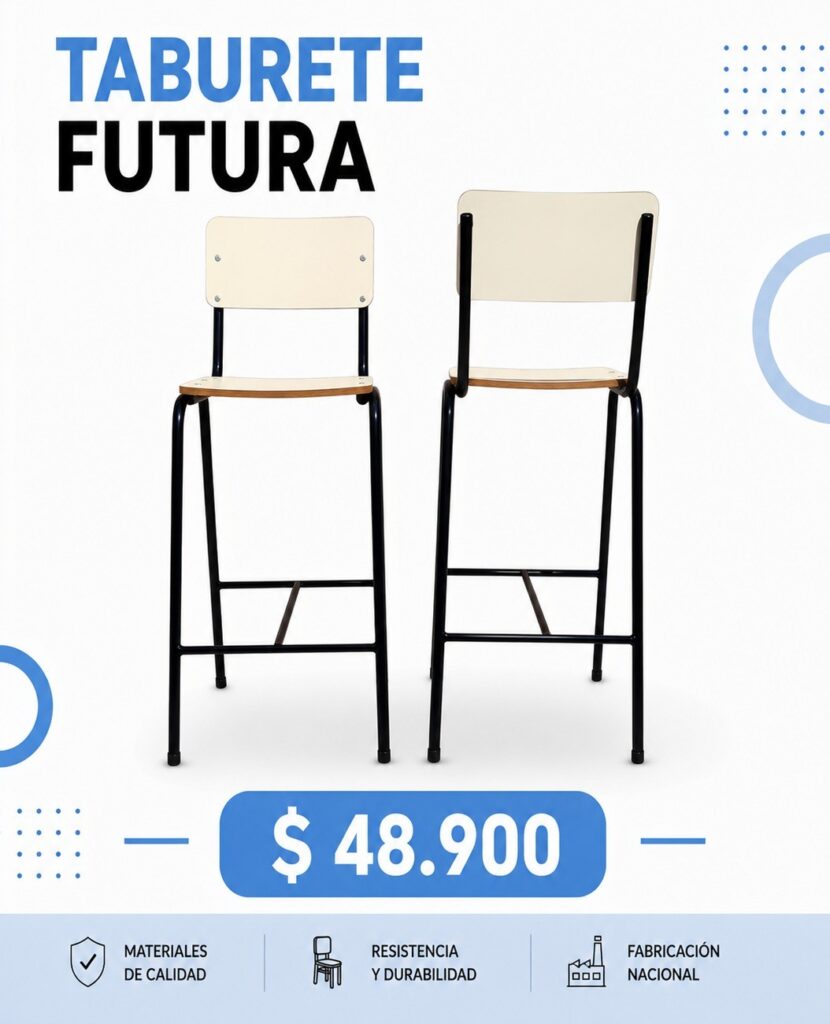 Taburetes Futura: dos sillas altas de cocina en blanco y negro, $48.900